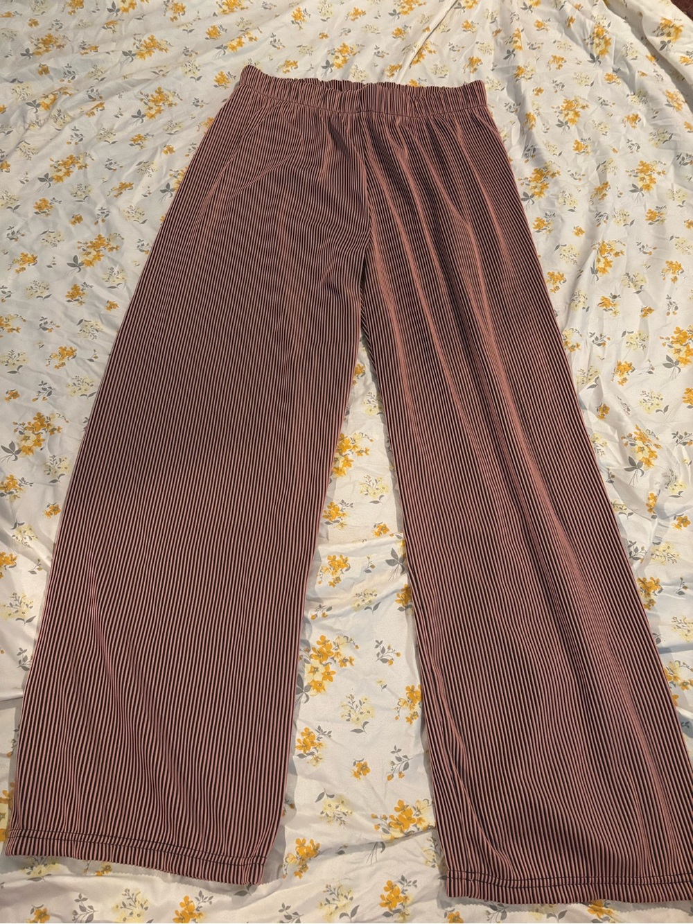 Women's Wide-Leg Elastic Waist Striped Pants - Mauve